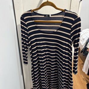 BDG Long Sleeve Striped Dress in Navy and Cream